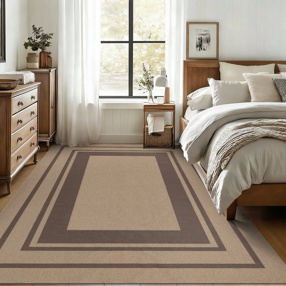 Washable Rug 6x9 for Bedroom Large Living Room Rug with Rubber Backing Casual Striped Border Throw Carpet Modern Contemporary Area Rug for Dining Room Nursery Entry