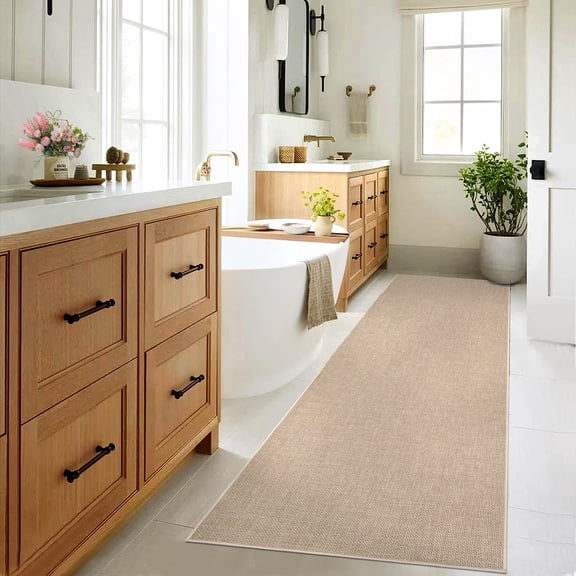 Runner Rug Washable Non Slip, Woven Textured Hallway Carpet Low Pile Non Shedding Stain Resistant, Modern Neutral Solid Color Foldable Thin Mat for Entryway Kitchen Bathroom Bedroom Bedside, Charcoal
