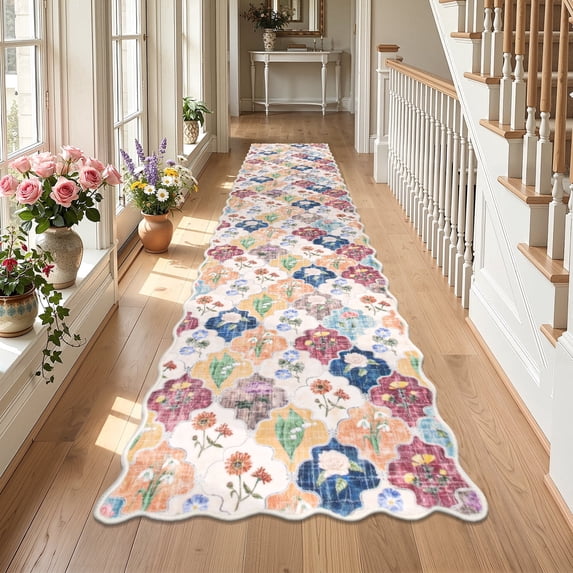 Runner Rug for Hallway, Yamaziot 2'x10' Washable Rug for Floor with Rubber Backing, Vintage Distressed Non Skid Beige Carpet, Laundry Room Rug Mat