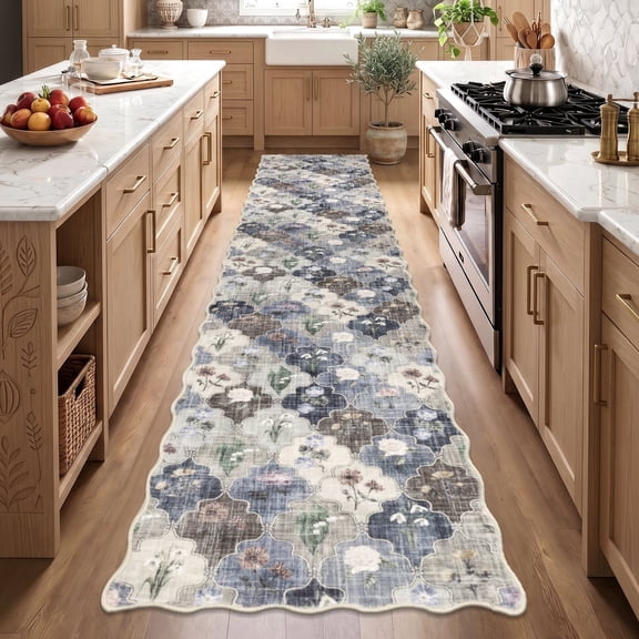 2'x10' Runner Rug for Long Hallway, Yamaziot Floral Washable Long Rug Runner, Farmhouse Kitchen Runner, Non Slip Carpet, Brown