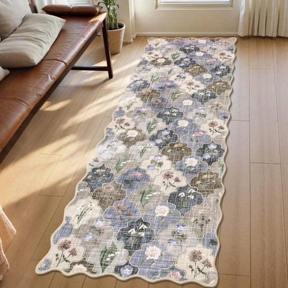 2'x10' Runner Rug for Long Hallway, Yamaziot Spring Floral Washable Long Rug Runner, Farmhouse Kitchen Mat for Floor, Non Slip Carpet, Green