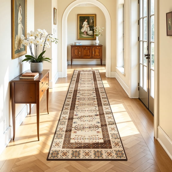 2'x8' Runner Rug, Yamaziot Washable Rug Runner for Hallway, Non Slip Laundry Room Mat Kitchen Floor Carpet, Persian Boho Beige