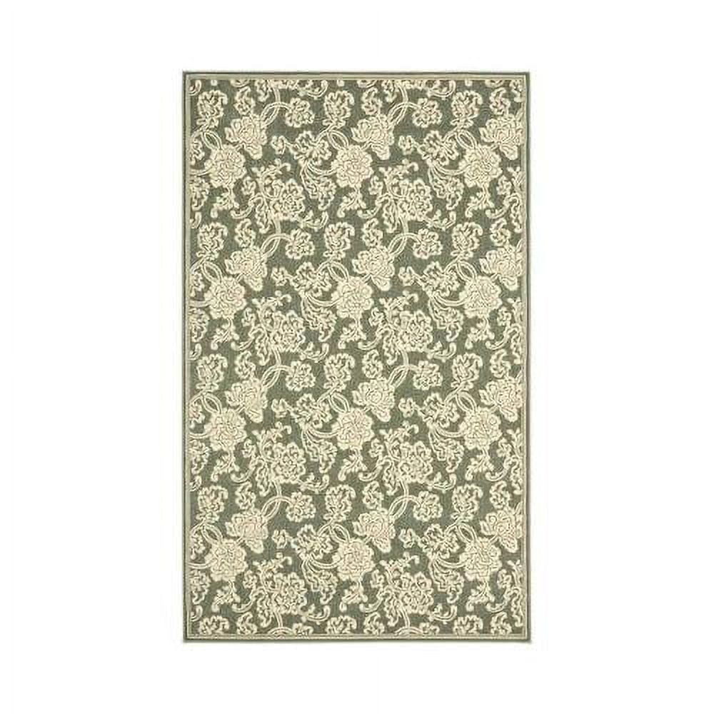 Light Blue and Ivory Floral Synthetic Runner Rug
