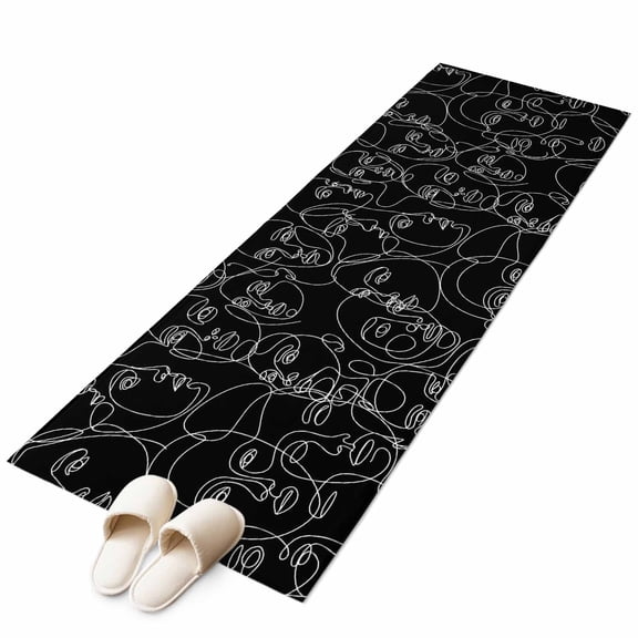 Runner Rugs 2x6 Ft, Abstract Style Non Slip Area Rugs for Kitchen Bedroom Entryway, Black Face Line Modern Character Art Washable Carpet Runner Rug Floor Mats for Bedroom Home Decor