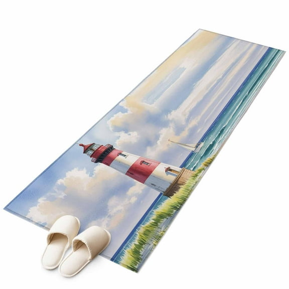 Runner Rugs 2x6 Ft, Beach Lighthouse Non Slip Area Rugs for Kitchen Bedroom Entryway, Coastal Ocean Ship Sky Oil Painting Washable Carpet Runner Rug Floor Mats for Bedroom Home Decor