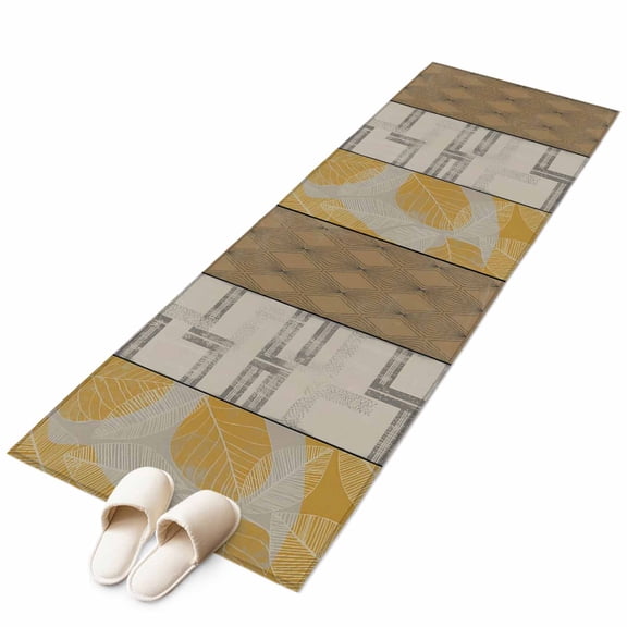 Runner Rugs 2x6 Ft, Beige Yellow Textured Non Slip Area Rugs for Kitchen Bedroom Entryway, Vintage Art Farmhouse Striped Washable Carpet Runner Rug Floor Mats for Bedroom Home Decor
