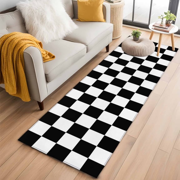 Runner Rugs 2x6 Ft, Black White Plaid Non Slip Area Rugs for Kitchen Bedroom Entryway, Farmhouse Modern Minimalist Geometric Washable Carpet Runner Rug Floor Mats for Bedroom Home Decor