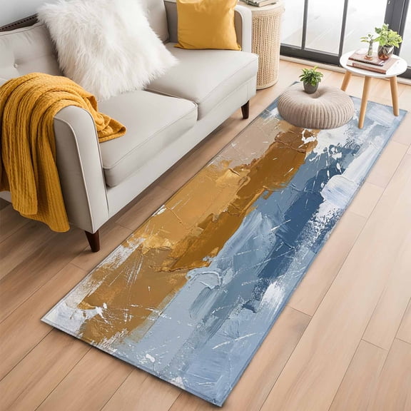 Runner Rugs 2x6 Ft, Blue Brown Abstract Non Slip Area Rugs for Kitchen Bedroom Entryway, Vintage Gradient Graffiti Oil Painiting Washable Carpet Runner Rug Floor Mats for Bedroom Home Decor