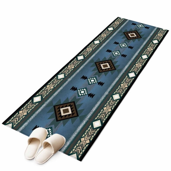 Runner Rugs 2x6 Ft, Blue Southwest Non Slip Area Rugs for Kitchen Bedroom Entryway, Farmhouse Boho Aztec Abstract Geometric Washable Carpet Runner Rug Floor Mats for Bedroom Home Decor