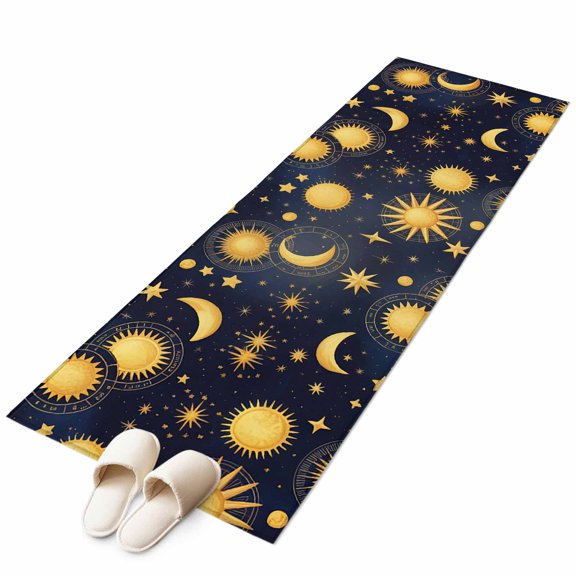 Runner Rugs 2x6 Ft, Blue Star Sky Non Slip Area Rugs for Kitchen Bedroom Entryway, Retro Fantasy Farmhouse Gold Moon Sun Washable Carpet Runner Rug Floor Mats for Bedroom Home Decor