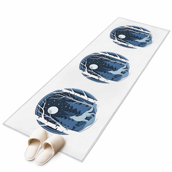 Runner Rugs 2x6 Ft, Blue Wolf Non Slip Area Rugs for Kitchen Bedroom Entryway, Christmas Tree Forest Scissors Moon Night Washable Carpet Runner Rug Floor Mats for Bedroom Home Decor