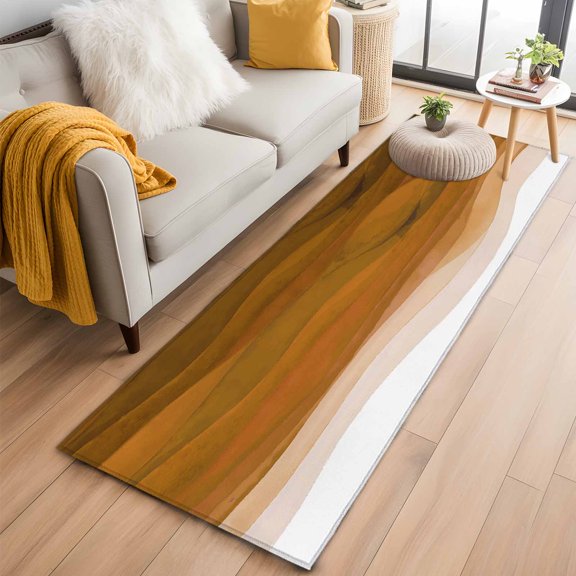 Runner Rugs 2x6 Ft, Burnt Orange Ombre Non Slip Area Rugs for Kitchen Bedroom Entryway, Modern Ocean Waves Abstract Moire Art Washable Carpet Runner Rug Floor Mats for Bedroom Home Decor