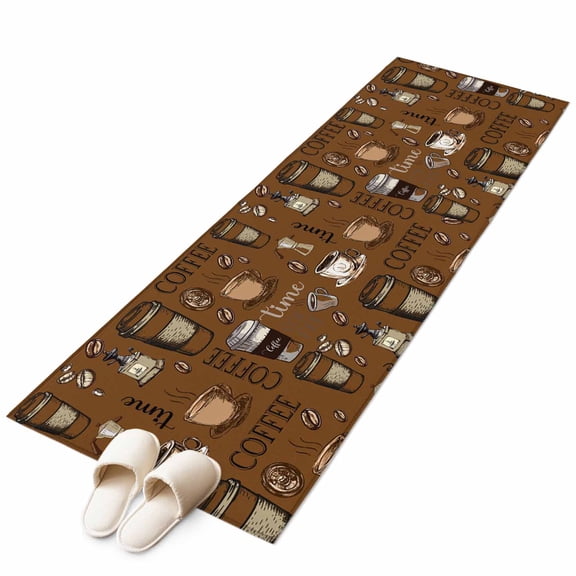 Runner Rugs 2x6 Ft, Coffee Theme Non Slip Area Rugs for Kitchen Bedroom Entryway, Funny Brown Vintage Beans Latte Tea Cup Washable Carpet Runner Rug Floor Mats for Bedroom Home Decor