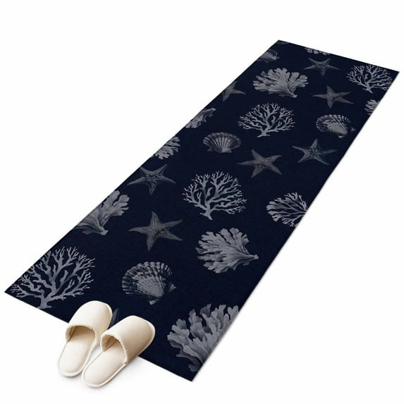 Runner Rugs 2x6 Ft, Coral Coastal Non Slip Area Rugs for Kitchen Bedroom Entryway, Watercolor Beach Nautical Shells Starfish Washable Carpet Runner Rug Floor Mats for Bedroom Home Decor