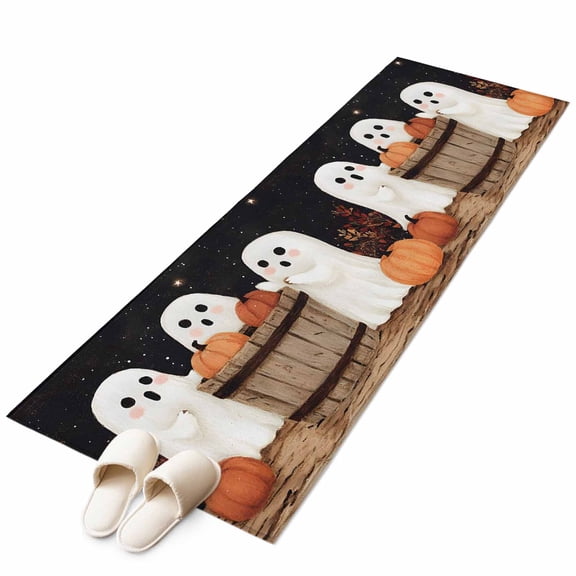 Runner Rugs 2x6 Ft, Cute Ghosts Non Slip Area Rugs for Kitchen Bedroom Entryway, Autumn Orange Napkins Harvest Black Night Washable Carpet Runner Rug Floor Mats for Bedroom Home Decor