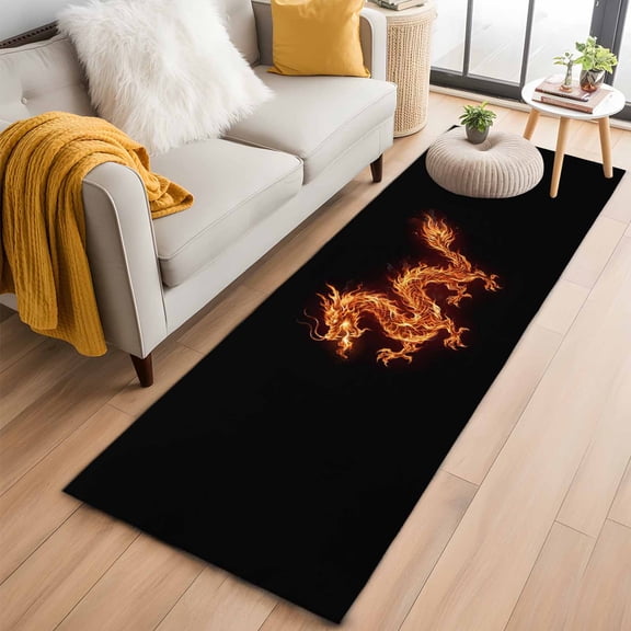 Runner Rugs 2x6 Ft, Dragon Flames Non Slip Area Rugs for Kitchen Bedroom Entryway, Orange Dragons Abstract Modern Art Washable Carpet Runner Rug Floor Mats for Bedroom Home Decor