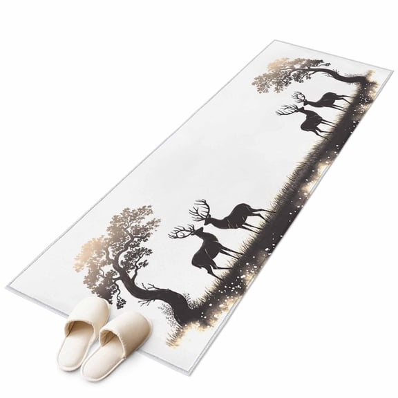 Runner Rugs 2x6 Ft, Elk Silhouette Non Slip Area Rugs for Kitchen Bedroom Entryway, Retro Nature Forest Antlers Tree Branch Washable Carpet Runner Rug Floor Mats for Bedroom Home Decor