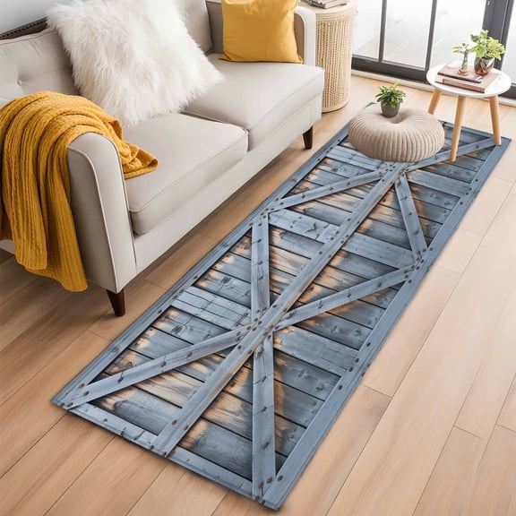 Runner Rugs 2x6 Ft, Farmhouse Wood Grain Non Slip Area Rugs for Kitchen Bedroom Entryway, Vintage Country Barn Gate Textured Washable Carpet Runner Rug Floor Mats for Bedroom Home Decor