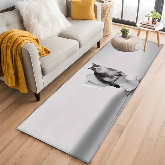 Runner Rugs 2x6 Ft, Funny Cat Non Slip Area Rugs for Kitchen Bedroom Entryway, Modern Abstract Cute Animals on Toilets Artwork Washable Carpet Runner Rug Floor Mats for Bedroom Home Decor