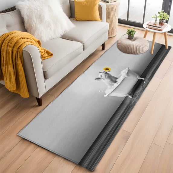 Runner Rugs 2x6 Ft, Funny Pig Non Slip Area Rugs for Kitchen Bedroom Entryway, Cute Art Vintage Lovely Animals on Bathtub Washable Carpet Runner Rug Floor Mats for Bedroom Home Decor