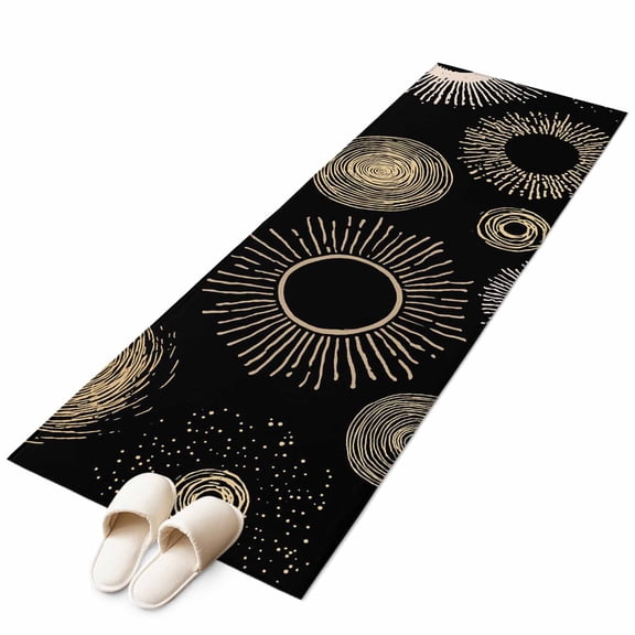 Runner Rugs 2x6 Ft, Geometric Black Non Slip Area Rugs for Kitchen Bedroom Entryway, Abstract Goldeb White Boho Circle Dot Washable Carpet Runner Rug Floor Mats for Bedroom Home Decor