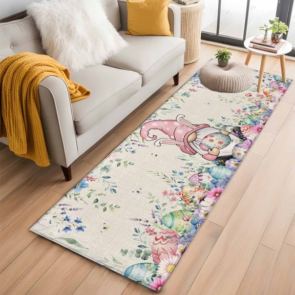 Runner Rugs 2x6 Ft, Gnomes Easter Non Slip Area Rugs for Kitchen Bedroom Entryway, Colorful Spring Floral Weeping Eggs Rustic Washable Carpet Runner Rug Floor Mats for Bedroom Home Decor