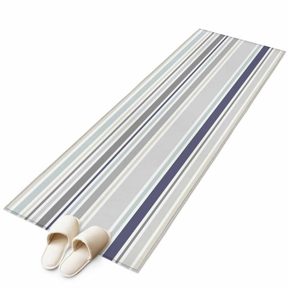 Runner Rugs 2x6 Ft, Gray Stripe Non Slip Area Rugs for Kitchen Bedroom Entryway, Modern Abstract Art Navy Blue Striped Rustic Washable Carpet Runner Rug Floor Mats for Bedroom Home Decor