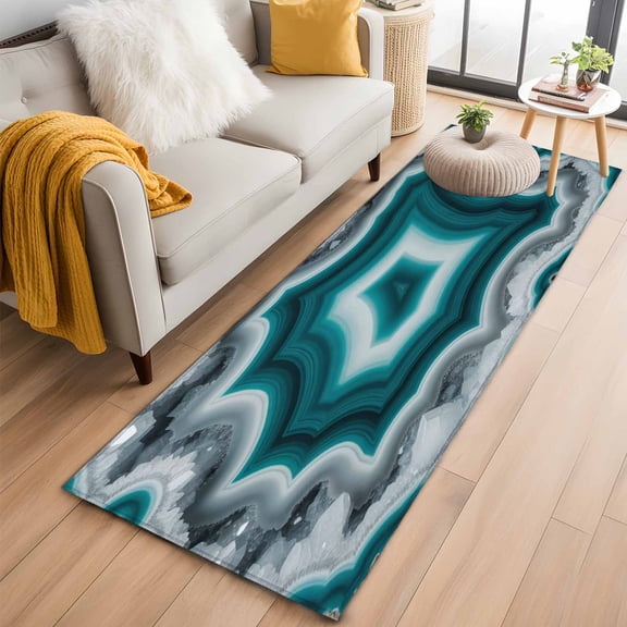 Runner Rugs 2x6 Ft, Green Agate Non Slip Area Rugs for Kitchen Bedroom Entryway, Ombre Modern Abstract Art Washable Carpet Runner Rug Floor Mats for Bedroom Home Decor