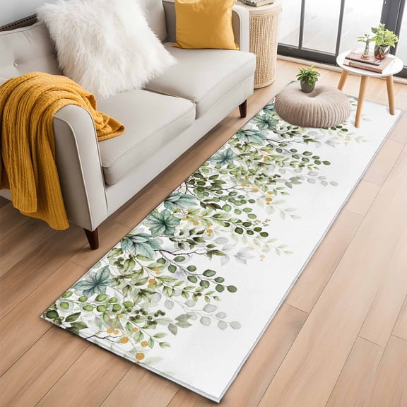 Runner Rugs 2x6 Ft, Green Eucalyptus Leaves Non Slip Area Rugs for Kitchen Bedroom Entryway, Summer Botanical Weeping Branches Washable Carpet Runner Rug Floor Mats for Bedroom Home Decor