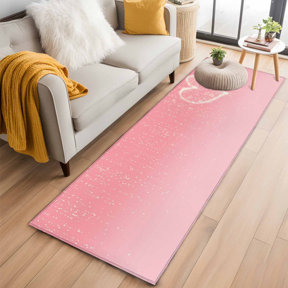 Runner Rugs 2x6 Ft, Happy Valentine's Day Non Slip Area Rugs for Kitchen Bedroom Entryway, Pink Shining Love Heart Romantic Washable Carpet Runner Rug Floor Mats for Bedroom Home Decor