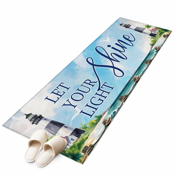 Runner Rugs 2x6 Ft, Lighthouse Non Slip Area Rugs for Kitchen Bedroom Entryway, Blue Coastal Nautical Ocean Beach Palm Tree Washable Carpet Runner Rug Floor Mats for Bedroom Home Decor
