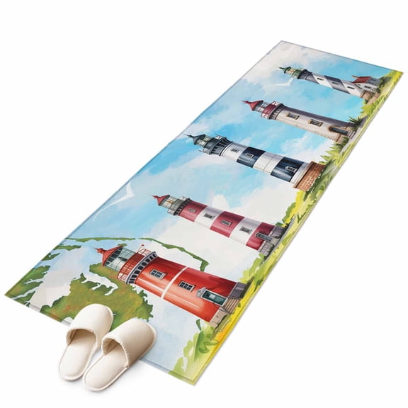 Runner Rugs 2x6 Ft, Lighthouse Non Slip Area Rugs for Kitchen Bedroom Entryway, Red Black Summer Oil Painting Ocean Beach Washable Carpet Runner Rug Floor Mats for Bedroom Home Decor