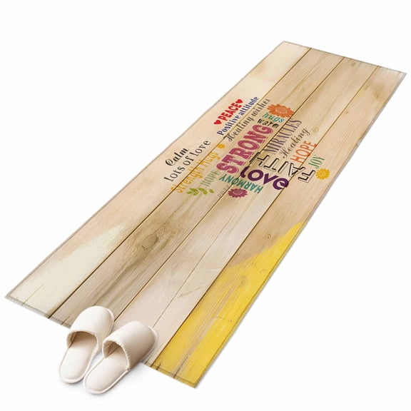 Runner Rugs 2x6 Ft, Love Peace Text Non Slip Area Rugs for Kitchen Bedroom Entryway, Farmhouse Inspirational Quotes Wooden Washable Carpet Runner Rug Floor Mats for Bedroom Home Decor