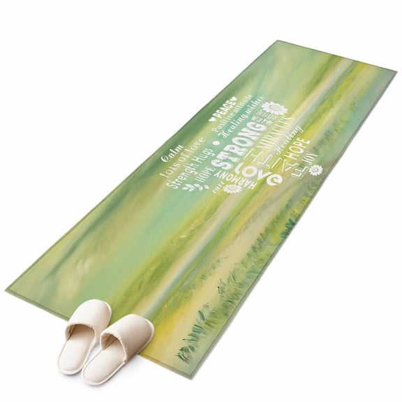 Runner Rugs 2x6 Ft, Love Peace Text Non Slip Area Rugs for Kitchen Bedroom Entryway, Green Inspirational Quotes Sunflowers Washable Carpet Runner Rug Floor Mats for Bedroom Home Decor