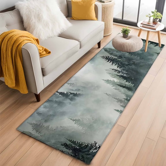 Runner Rugs 2x6 Ft, Mountain Non Slip Area Rugs for Kitchen Bedroom Entryway, Green Forest Pine Tree Washable Carpet Runner Rug Floor Mats for Bedroom Home Decor