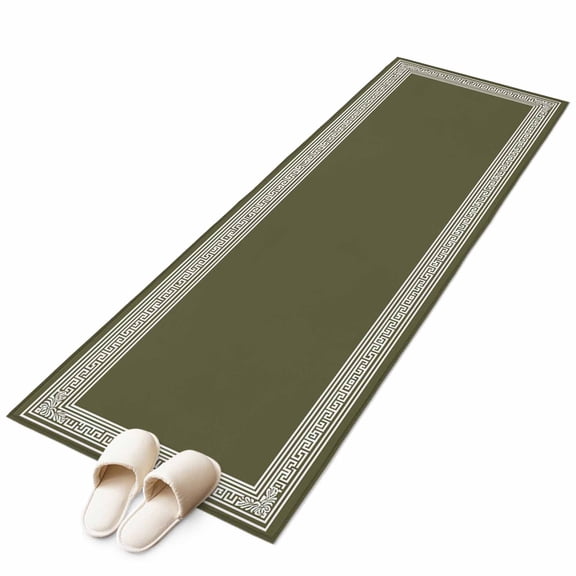 Runner Rugs 2x6 Ft, Olive Green Greek Key Non Slip Area Rugs for Kitchen Bedroom Entryway, Geometric Greece Ancient Farmhouse Geo Washable Carpet Runner Rug Floor Mats for Bedroom Home Decor