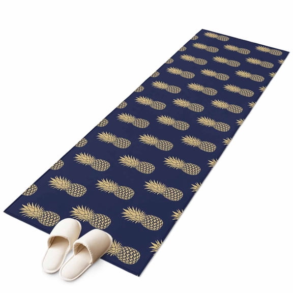 Runner Rugs 2x6 Ft, Pineapple Non Slip Area Rugs for Kitchen Bedroom Entryway, Yellow Fruit Navy Blue Summer Tropical Washable Carpet Runner Rug Floor Mats for Bedroom Home Decor