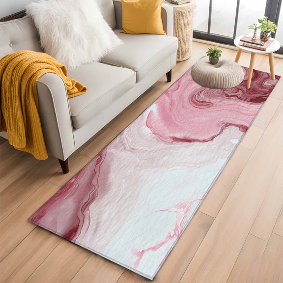 Runner Rugs 2x6 Ft, Pink Marble Non Slip Area Rugs for Kitchen Bedroom Entryway, Summer Ocean Wave Red Ombre Washable Carpet Runner Rug Floor Mats for Bedroom Home Decor