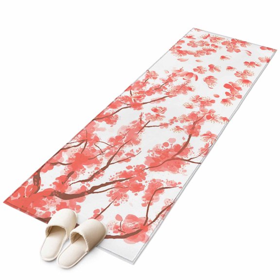 Runner Rugs 2x6 Ft, Pink Red Flower Non Slip Area Rugs for Kitchen Bedroom Entryway, Modern Watercolor Minimalist Floral Washable Carpet Runner Rug Floor Mats for Bedroom Home Decor
