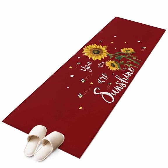 Runner Rugs 2x6 Ft, Red Sunshine Sunflower Non Slip Area Rugs for Kitchen Bedroom Entryway, Pastoral Bees Farmhouse Floral Washable Carpet Runner Rug Floor Mats for Bedroom Home Decor