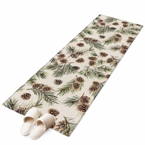 Runner Rugs 2x6 Ft, Sage Green Christmas Non Slip Area Rugs for Kitchen Bedroom Entryway, Rustic Pine Cones Xmas Botanical Washable Carpet Runner Rug Floor Mats for Bedroom Home Decor