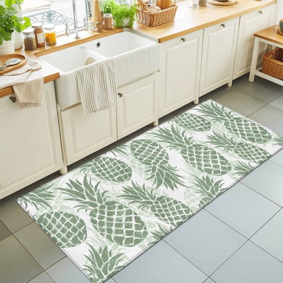 Runner Rugs 2x6 Ft, Sage Green Pineapple Non Slip Area Rugs for Kitchen Bedroom Entryway, Summer Botanical Tropical Fruits Washable Carpet Runner Rug Floor Mats for Bedroom Home Decor