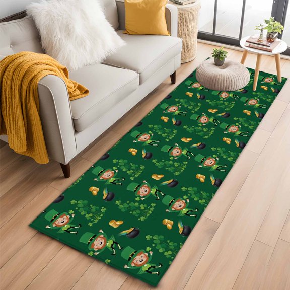 Runner Rugs 2x6 Ft, Saint Patrick's Day Non Slip Area Rugs for Kitchen Bedroom Entryway, Green Shamrock Lucky Coin Spring Washable Carpet Runner Rug Floor Mats for Bedroom Home Decor