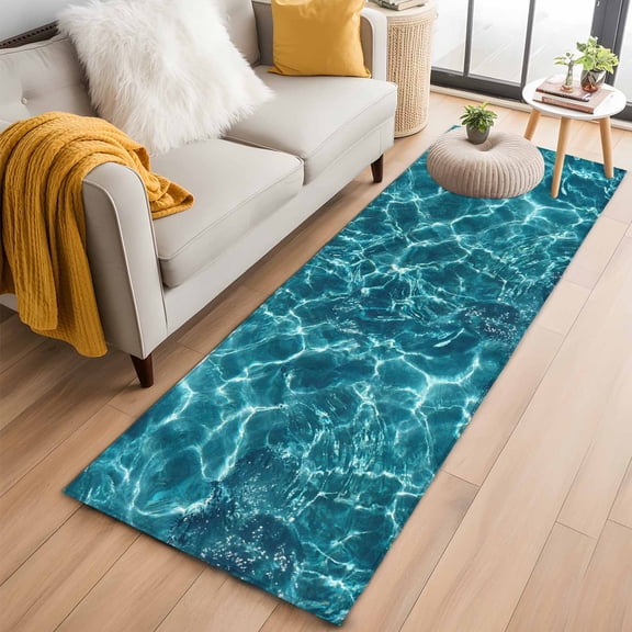 Runner Rugs 2x6 Ft, Teal Green Ocean Waves Non Slip Area Rugs for Kitchen Bedroom Entryway, Summer Sea Pool Washable Carpet Runner Rug Floor Mats for Bedroom Home Decor