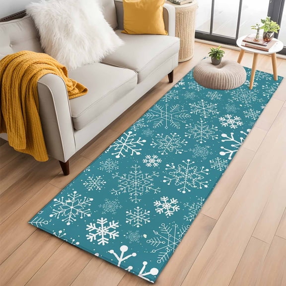 Runner Rugs 2x6 Ft, Teal Snowflake Christmas Non Slip Area Rugs for Kitchen Bedroom Entryway, Xmas Winter Abstract Art Washable Carpet Runner Rug Floor Mats for Bedroom Home Decor
