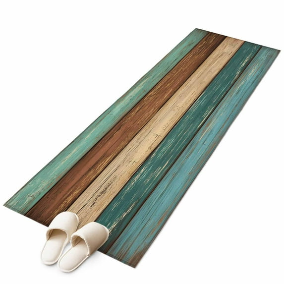 Runner Rugs 2x6 Ft, Teal Turquoise Wooden Non Slip Area Rugs for Kitchen Bedroom Entryway, Rustic Retro Farmhouse Western Country Washable Carpet Runner Rug Floor Mats for Bedroom Home Decor