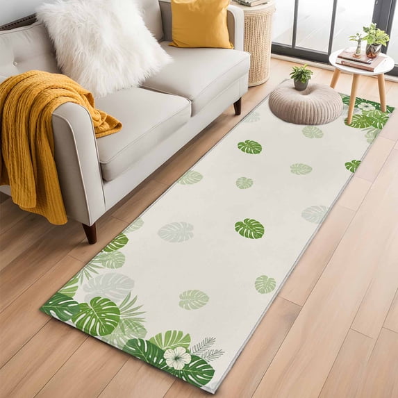 Runner Rugs 2x6 Ft, Tropical Palm Leaves Non Slip Area Rugs for Kitchen Bedroom Entryway, Summer Green Botanical Leaf Plants Washable Carpet Runner Rug Floor Mats for Bedroom Home Decor