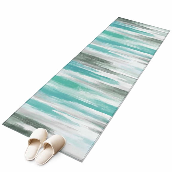 Runner Rugs 2x6 Ft, Turquoise Gray Non Slip Area Rugs for Kitchen Bedroom Entryway, Farmhouse Abstract Gradient Aesthetic Washable Carpet Runner Rug Floor Mats for Bedroom Home Decor