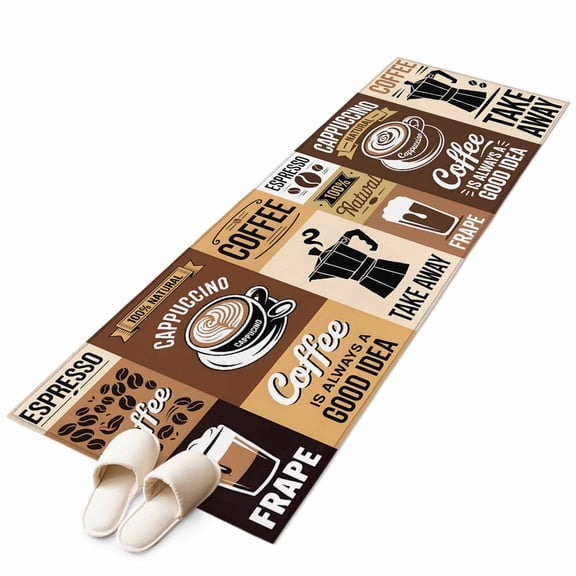 Runner Rugs 2x6 Ft, Vintage Coffee Non Slip Area Rugs for Kitchen Bedroom Entryway, Retro Art Farmhouse Coffee Beans Washable Carpet Runner Rug Floor Mats for Bedroom Home Decor