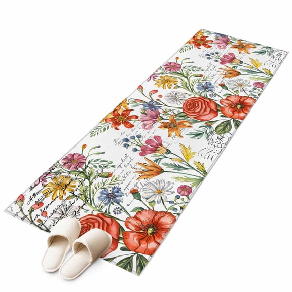 Runner Rugs 2x6 Ft, Vintage Flowers Non Slip Area Rugs for Kitchen Bedroom Entryway, Rustic Floral Country Botanical Leaves Washable Carpet Runner Rug Floor Mats for Bedroom Home Decor